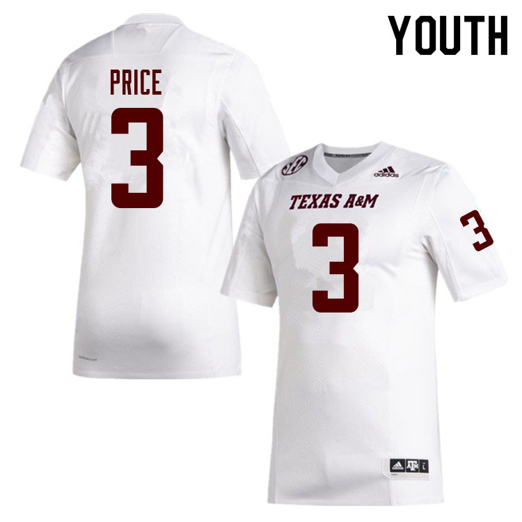 Youth #3 Devin Price Texas A&M Aggies College Football Jerseys Sale-White - Click Image to Close